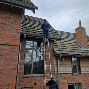 roof in process of being cleaned